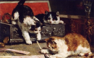 猫 Painting - 箱入りの子猫 アルフレッド・ブルネル・ド・ヌーヴィル